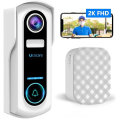 Doorbell with Camera, UCOCARE 2K WiFi Video Doorbell with Gong, Wireless Bell with Camera, Video Calls, Siren, Person Detection, Night Vision, 2-Way Audio, SD & Cloud Storage, IP67