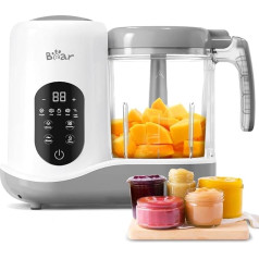 Bear Baby Food Maker, One Level Baby Food Maker, Steamer Mixing, Automatic Cooking & Chopping, Baby Porridge Maker with Self-Cleaning Function, White