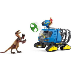 schleich DINOSAURS 42604 Realistic Dakotaraptor Dino with Truck and Researcher Figure Prehistoric Play Set Action Dino Figure, Vehicle and Researcher Dinosaur Toy from 4 Years