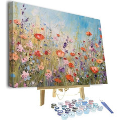 Abstract Flowers Painting by Numbers Adults DIY Painting by Numbers Kits on Canvas Acrylic Painting by Numbers with Brushes Canvas Gifts Crafts 40 x 50 cm (Frame)