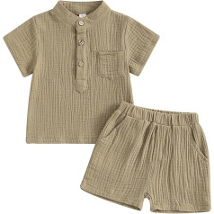 Geagodelia Muslin Baby Boy Clothing Set Short Sleeve Stand-Up Collar T-Shirt Top and Shorts Clothing Sets for Toddlers Boys Cotton Summer Outfits
