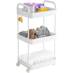 Volnamal Baby Nappy Organiser, Mobile 3 Tier Nappy Trolley with Wheels, Newborn Essentials Nappy Organiser for Wipes and Nappies for Babies