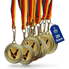 Pokal-Fabrik.de - Pack of 20 Bowling Medals Children's Birthday Metal with Ribbon and Emblem for Children as Party Bags - with Black Red Gold Ribbon