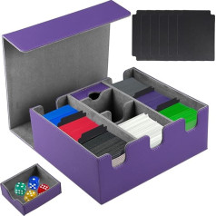 LIFEDYLUK Trading Card Storage Box for 1200+ Magic The Gathering YGO Cards Sleeveless 6-in-1 Card Deck Box Magnetic with 6 Card Separators and Cube Compartment, Gathering Card Box (Purple)