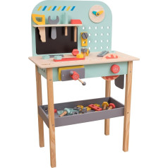 Wooden Workbench Role Play and Play Workshop with Saw, Wrench, Hammer, Screws and Accessories, Role Play for Children 3+, Sustainable, Traditional & Stylish, Built Dimensions 54.5 x 32 x