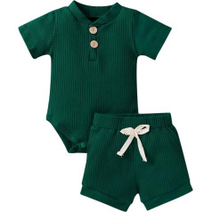 Baby Boys' Suits Short Sleeve Romper + Shorts Summer Toddler Boys Short Sleeve Solid T-Shirt Romper Tops Shorts Child Children 2 Piece Set & Outfits Summer Clothing Set (Green, 12-18 Months)