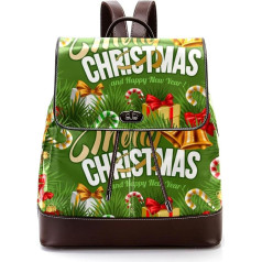 Merry Christmas and Happy New Year grüner Hintergrund personalisierte Schultaschen Büchertaschen für Teenager, Mehrfarbig, 27x12.3x32cm, Rucksack Rucksäcke