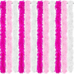 Hortsun Mardi Gras Feathers Boas Chandelle Turkey Feathers Fluffy Boas 40g 2m Pack of 12, White, pink, pink