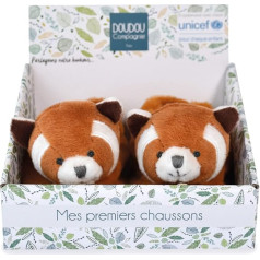 Doudou et Compagnie Panda Red Slippers - Unicef - Open Box - Integrated Rattle - Gift Idea for Birth Girls and Boys - From 0 to 6 Months - DC4000, orange