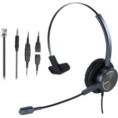 Telephone Headset with Noise Canceling Microphone, Mono Office Call Center Headphones with RJ11 and 3.5 mm Jack for Landline Phones Yealink Grandstream Panasonic and Mobile Phone Smartphone PC Laptops