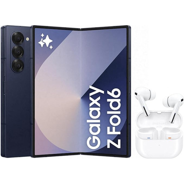 Samsung Galaxy Z Fold6 AI Smartphone, Simlock-free Mobile Phone without Contract, 512 GB Memory, Long Battery Life, Navy + Buds3 Pro Wireless Bluetooth Headphones, Active Noise Cancelling (ANC)