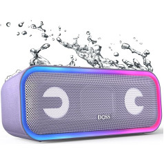 DOSS SoundBox Pro+ Bluetooth Speaker with IPX6 Waterproof, 24 W Dual Bass Drivers, Stereo Pairing, Colourful Light, Music Box, Bluetooth Box for Outdoors, Beach, Home, Garden, Purple