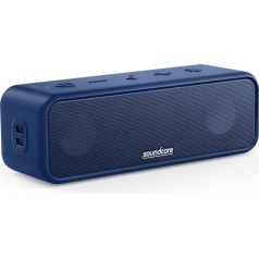 Soundcore 3 Bluetooth Lautsprecher, Stereo-Sound, Audiotreiber mit Titan-Membran, PartyCast, BassUp, 24 Stunden Akku, IPX7 Wasserschutz, individueller EQ (in Blau) (Generalüberholt)