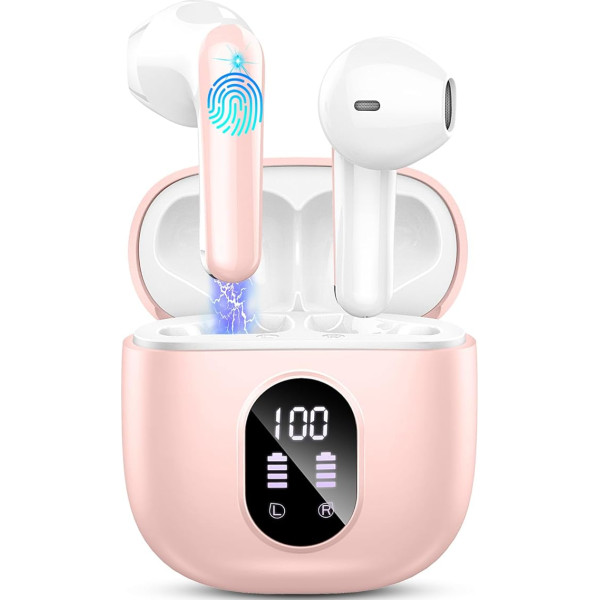 Bluetooth Headphones, Wireless Bluetooth 5.3 In-Ear Headphones, Bluetooth with 4 Mics, 50H Wireless Headphones, ENC Noise Cancelling, Deep Bass Earbuds, IP7 Waterproof Earphones, LED Display