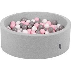 KiddyMoon Ball Pool 90 x 30 cm / 200 Balls Diameter 7 cm Ball Pool with Colourful Balls for Babies Children Round Light Grey: White / Grey / Pink