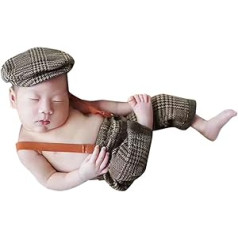 Newborn Photography Clothing Set Baby Boy Photo Prop Outfits Clothing Baby Boy Gentleman Beret Hat + Shorts Suit Overalls Children's Costume Photo Photography Prop for 0-3 Months Boys