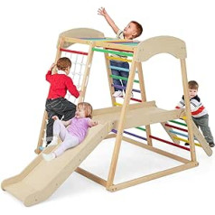 COSTWAY Indoor Climbing Frame, Pull Up Bar & Slide & Climbing Net & Ladder & Tunnel, Indoor Playground from 1 Year (Colourful)