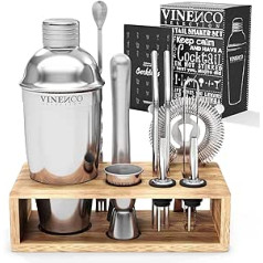 Vinenco Cocktail Shaker Set with Stand & Recipe Book: Premium Stainless Steel Bar Cocktail Set Cocktail Shaker Measuring Cup Straws Bar Spoon Muddler Bartender Bar Set Cocktail Accessories Gift Women Men