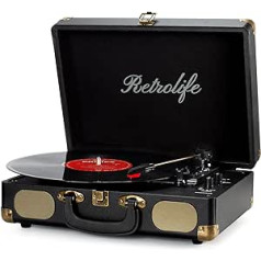Retrolife Vinyl Turntable 3 Speed 33/45/78 RPM Case Style Bluetooth Portable Record Player with Integrated Speakers RCA Line Out Aux-In Headphone Jack