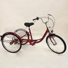 OU BEST CHOOSE Tricycle Adult 24 Inch 6 Speed Wheels Bicycles Seniors Bicycle Adult Tricycle w/ Light & Basket (Red)