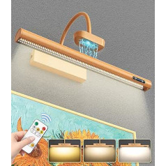 Nalezuns Picture Light with Remote Control, Rechargeable LED Wall Light with 3 Lighting Modes, Remote Control, LED Magnetic Rechargeable Wall Lighting with Timer, Battery Picture Light for Painting