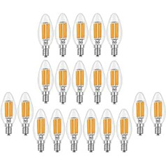 ZYUJIA E14 LED Dimmable Light Bulbs, C35 Small Screw Candelabra LED Candle Bulbs, Warm White, 2700 K, 6 W Bulb (Equivalent to 60 W), 20 Packs