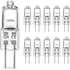 Bonnov G4 Halogen Bulbs, Halogen 12V 20W, G4 Halogen Bulbs 2 Pin, Pin Base Lamp, Warm White 2700K, 300LM Dimmable Capsule Bulbs for Interior Lighting, Cooker Hoods, Kitchens, Pack of 10