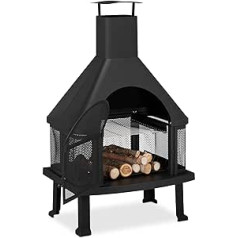 Relaxdays Black Patio Oven With Grill, Fire Pit with Spark Protection, Poker, Solid Steel, 110 x 63 x 51 cm