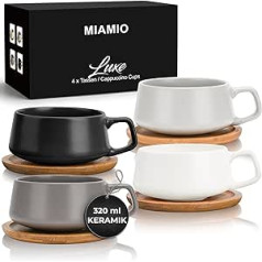 MIAMIO - 4 x 320 ml coffee cups/cappuccino cups with saucers/elegant/modern/coffee mugs made of stoneware - Luxe collection set of 4 (classic pastel)