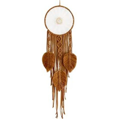 Soulnioi Dream Catcher, Weave Leaf Tassel Dream Catcher, Double Circle Tassel Dream Catcher, Macrame Wall Hanging, for Bedroom, Dream Catcher for Girls, for Wedding/Birthday Decoration, Caramel