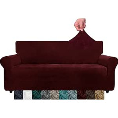 CHELZEN Velvet Couch Covers, 3-Seater Thick Stretch Sofa Covers for Dogs, Pets, Non-Slip Sofa Slipcover, Washable Furniture Protection for Living Room (3 Seater, Wine Red)