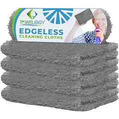 Towelogy® Professional Microfiber Towels, Edgeless Multi-Purpose Household Cleaning Tool for Bathroom and Kitchen, Machine Washable and Reusable, 40 x 40 cm (Grey, 4)