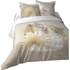 Lovely Casa - Maldives duvet cover 260 x 240 cm and 2 pillowcases 63 x 63 cm, 100% cotton, 57 threads/cm², Oekotex certified - nature, travel, palm tree, yellow, gold