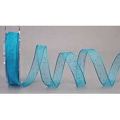 Decorative Ribbon Glitter Turquoise 20 m x 15 mm Roll Fabric Ribbon Transparent Shiny Organza with Wired Edges Elegant Christmas Advent Birthday Premium Glitter Ribbon