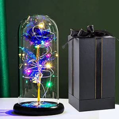Catekro Eternal Rose in Glass with Light, Preserved Flowers, Silk Rose and LED for Main Decoration Birthday, Wedding, Valentine's Day, Mother's Day, Anniversary, Christmas Day (Purple)
