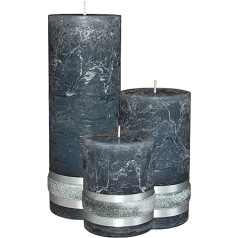 Badidi Grey Candle Decoration Set - Modern Living Room Decoration - Home Decoration Pillar Candles Grey - Table Decoration - Decoration Dining Table - 3 x Candle Set - 3 x Grey Candles - Size 9, 12.5,