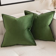 Miulee Set of 2 Velvet Cushion Covers, Flange, Wrapped Edge Cushion Covers, Decorative Sofa Cushions for the Living Room, Bedroom, 40 x 40 cm, Matcha Green