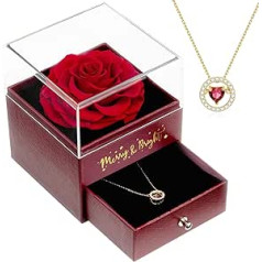 Sunia Women's Preserved Real Rose with Charm Heart Necklace Eternal Rose Gift Ideas for Your Mother Girlfriend Grandma Valentine's Day Mother's Day Anniversary Gift