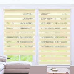 Kokorona Day & Night Venetian Blinds, Zebra Blinds for Windows, Double Layer Fabric Zebra Blinds for Doors, Light Filtering, Privacy Day, Night, Blinds, 105cm Wide x 230cm Long, Beige