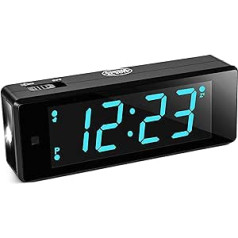 KWANWA Digital Alarm Clock, Battery Operated with Flashlight, LED/LCD Dual Mode Display, 12/24 Hours, Adjustable Brightness, Snooze, Small Travel Clock for Bedroom, Desk