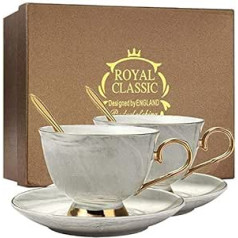 XUDREZ Porcelain Tea Cup Coffee Cups Set for Morning Tea with Coffee Cup + Saucer + Teaspoon 2 Pieces 200ml
