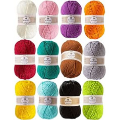 Crochet Yarn 12 Colours x 50 g Hand Knitting Yarn for Crochet and Crafts