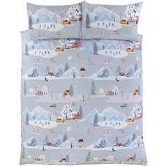 Rapport Home Winter Town Christmas 3 Piece Cotton Duvet Cover Set, Multi-Colour, Complete
