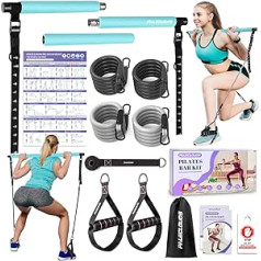 Pilates Bar Set, Einstellbarer 3-Section Screw Pilates Bar Kit mit Widerstandsbänder, Metall-Einstellung Schnalle & Ausbildung Poster, Pilates Stange für Heim und Fitnessstudio für Frauen