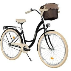 Comfort Bicycle City Bike with Basket Vintage Women's Bicycle Dutch Bike, 26 Inches, Black/Cream, 1-Speed