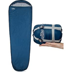 Outdoro Ultra-Light Sleeping Bag Small Pack Size Light Thin and Warm Summer Sleeping Bag 100 g / m² 3 - 4 Seasons 2 x 125 g / m² Ideal Mummy Sleeping Bag for Men and Women, blue, 220 x 80 cm