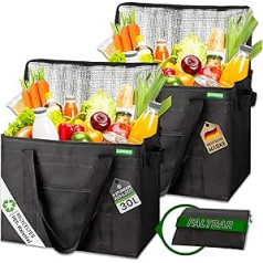 Cottara® Cool Bag Large Set of 2 Recycled Material - Foldable Large Cool Bags with Reinforced Base - Extra Stable Ideal as a Shopping Bag, Insulated Bag, Thermal Bag, Cool Box 30 L