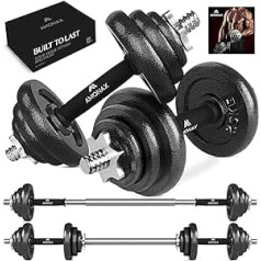 Amonax 15 20 30KG Verstellbare Hanteln, Hantelset, Kurzhanteln Gewichte Dumbbells Langhantelstange, Gusseisen Weight 2er Set männer Frauen, langhanteln Krafttrainingsgeräte für zuhause Gym fitness