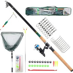 Q-Tac - Carp Fishing Set with Landing Net [Ready to Fishing Assembled & Fishing Reel Spooled], Fishing Set Complete Professional & Beginner, Starter Set for Carp Fishing, Length Telescopic Rod 3.00 m