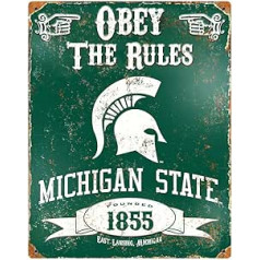 Party Animal NCAA Michigan State Spartans Unisex Michigan State Spartans Embossed Metal Sign - Mancave Sign - Garage Sign - Indoor/Outdoor Sign, Team Color, 14.5